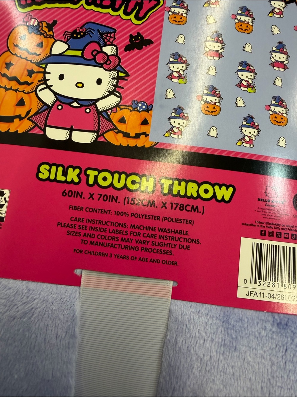 Hello Kitty Halloween Throw - Pink & Light Blue Plush